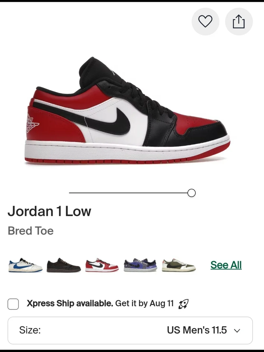 Jordan 1 Low 'Bred Toe' - Black/Red/White